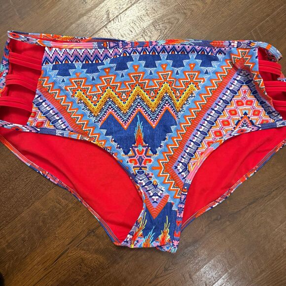 Coral Tropics 3XL High Waist Bikini Two Piece Colorful Tribal Print - Picture 2 of 5
